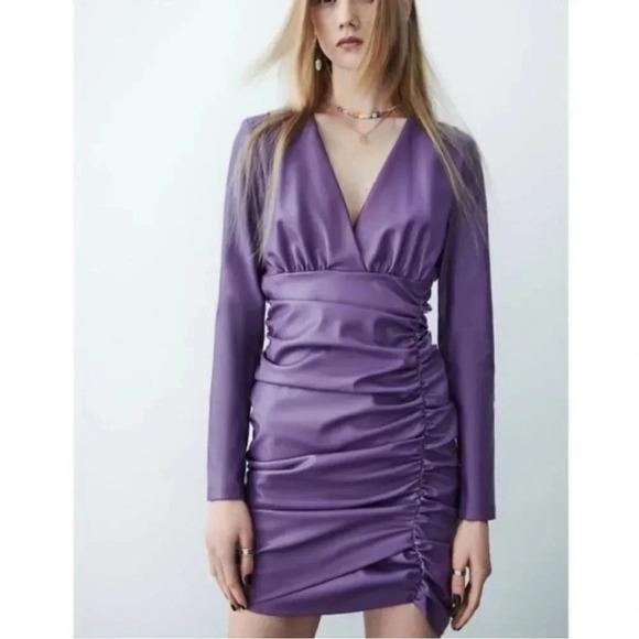 Zara Purple Faux Leather Dress - Picture 1 of 11
